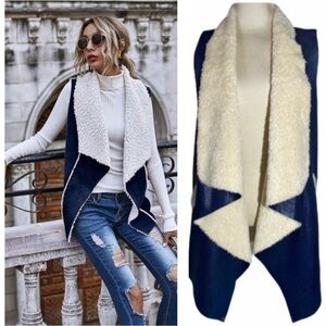 Waterfall Vest Soft Brushed Blue Sherpa Lined Vest Boho Cottagecore Size Medium
